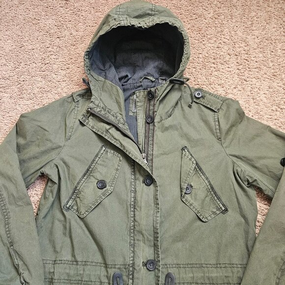 Levis Utility Jacket Womens Extra Small Green Hooded Military Anorack Coat - Picture 3 of 10